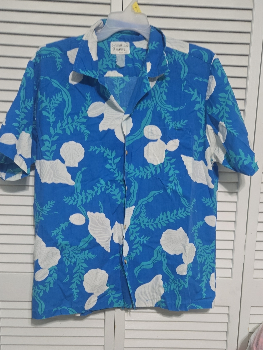Vtg 70s 80s Hawaiian Flavor Aloha Shirt Blue Seashell Marine Print